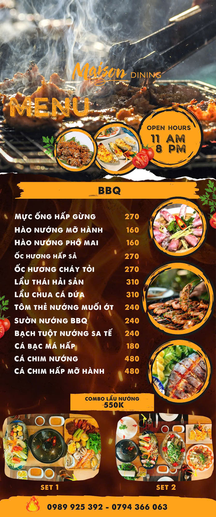 Thực đơn tại Ocenami