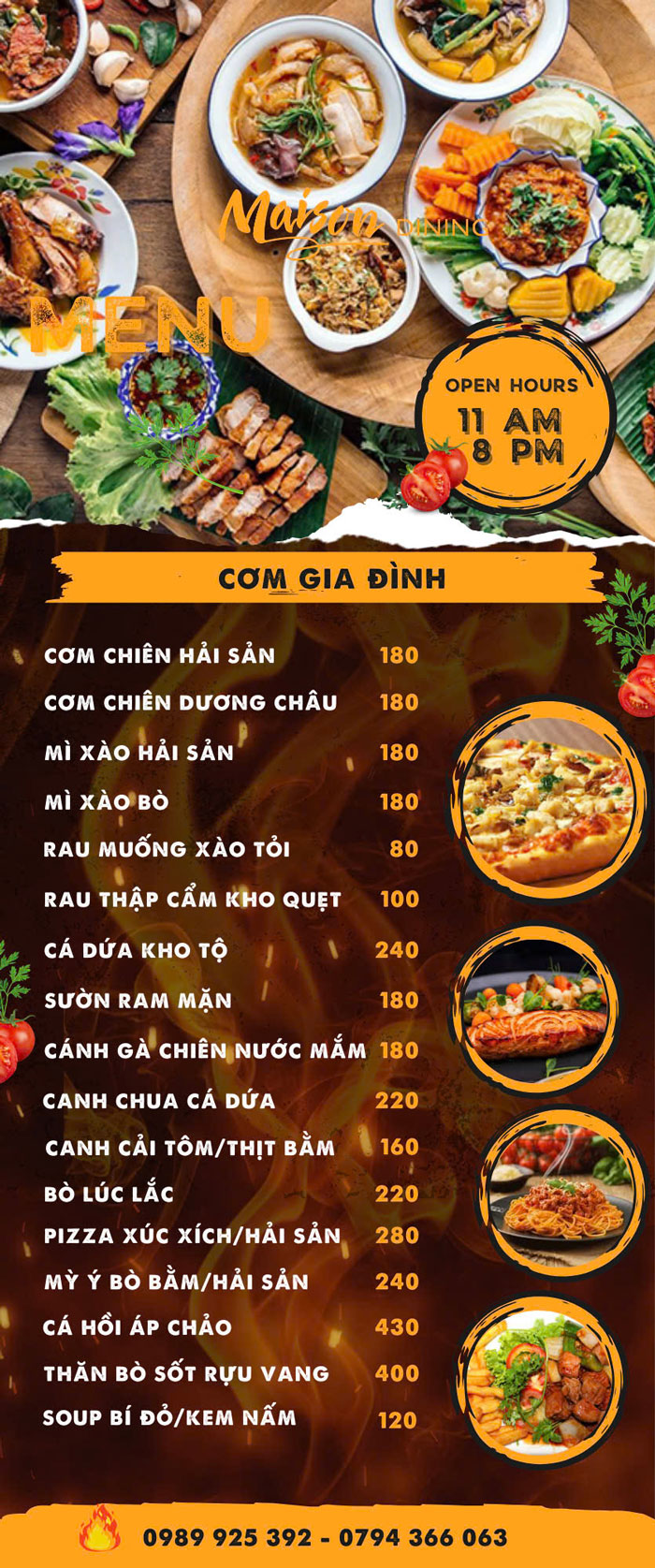 Thực đơn tại Ocenami