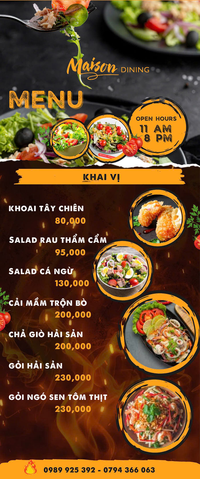 Thực đơn tại Ocenami